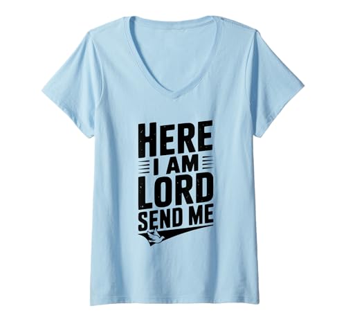 Damen Hier Bin ich, Herr, sende Mir den christlichen Glauben T-Shirt mit V-Ausschnitt Damen Hier Bin ich, Herr, sende Mir den christlichen Glauben T-Shirt mit V-Ausschnitt von Faith Inspired Apparel for Believers