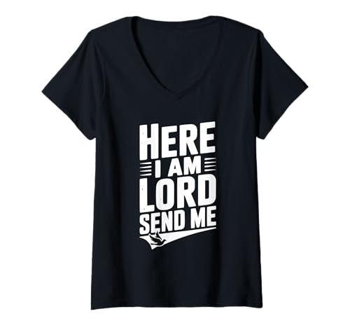 Damen Hier Bin ich, Herr, sende Mir den christlichen Glauben T-Shirt mit V-Ausschnitt Damen Hier Bin ich, Herr, sende Mir den christlichen Glauben T-Shirt mit V-Ausschnitt von Faith Inspired Apparel for Believers