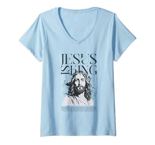 Damen Christlicher Jesus ist König, Bibelvers Design T-Shirt mit V-Ausschnitt von Faith Is Believing in jesus