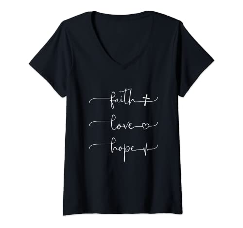 Damen Faith Hope and Love Christian Herren Damen T-Shirt T-Shirt mit V-Ausschnitt von Faith Love Hope Jesus Lover