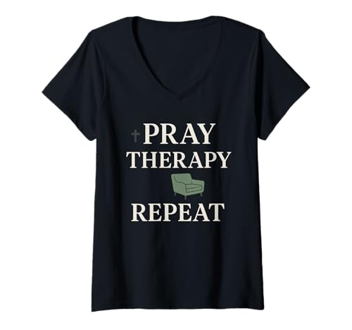 Damen Christliche psychische Gesundheit Jesus Therapie Bibel Grenzen T-Shirt mit V-Ausschnitt Damen Christliche psychische Gesundheit Jesus Therapie Bibel Grenzen T-Shirt mit V-Ausschnitt von Faith Over Fear Anxious Believer Healing Support