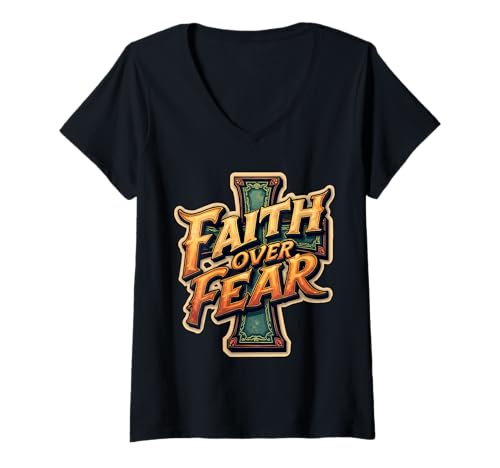 Damen Faith Over Fear Christian Zitat Kreuz Phrase inspirierend T-Shirt mit V-Ausschnitt Damen Faith Over Fear Christian Zitat Kreuz Phrase inspirierend T-Shirt mit V-Ausschnitt von Faith Over Fear Christian Quote Cross Products