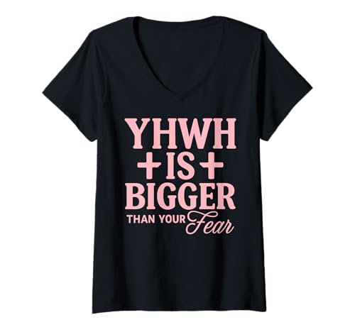 Damen YHWH ist größer als Deine Angst Christliche Grafik T-Shirt mit V-Ausschnitt Damen YHWH ist größer als Deine Angst Christliche Grafik T-Shirt mit V-Ausschnitt von Faith Over Fear Shirts for Women and Men
