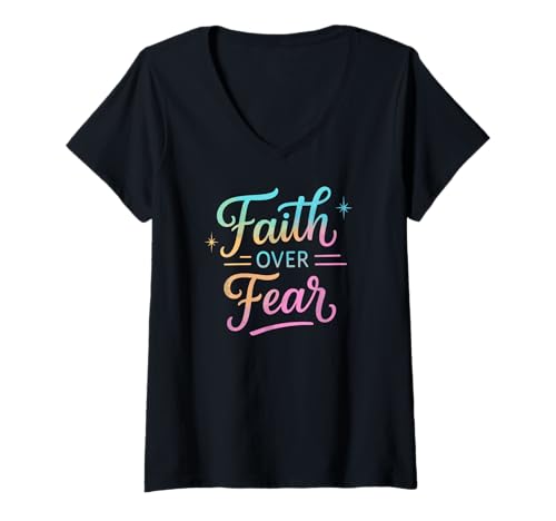 Damen Inspirierendes christliches Zitat Faith Over Fear T-Shirt mit V-Ausschnitt Damen Inspirierendes christliches Zitat Faith Over Fear T-Shirt mit V-Ausschnitt von Faith Over Fear Tees & Gifts