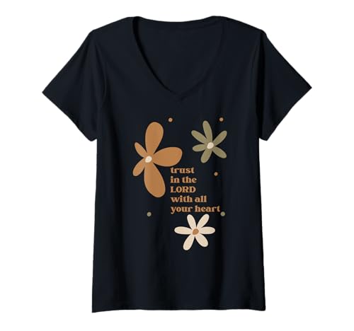 Damen Trust in the Lord Christian Floral Bibelvers T-Shirt mit V-Ausschnitt Damen Trust in the Lord Christian Floral Bibelvers T-Shirt mit V-Ausschnitt von Faith Scripture Women Proverbs 3 5