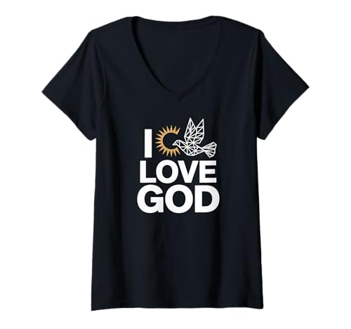 Damen Ich Liebe Gott, Taube, Sonne, Spiritueller Ausdruck T-Shirt mit V-Ausschnitt Damen Ich Liebe Gott, Taube, Sonne, Spiritueller Ausdruck T-Shirt mit V-Ausschnitt von Faith Spiritual Christian Belief Apparel