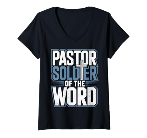 Damen Pastor Soldat of The Word Christian T-Shirt mit V-Ausschnitt Damen Pastor Soldat of The Word Christian T-Shirt mit V-Ausschnitt von Faith Warrior Apparel