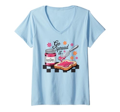 Damen GEH und verbreite das Evangelium Funny Christian Jam and Bread Faith T-Shirt mit V-Ausschnitt Damen GEH und verbreite das Evangelium Funny Christian Jam and Bread Faith T-Shirt mit V-Ausschnitt von Faith and Humor Christian Apparel Co.