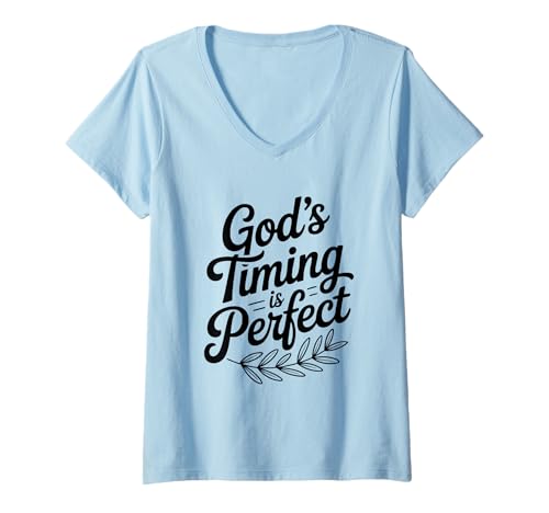 Damen Gottes Zeitplan ist perfekt Christlicher Glaube inspirierend T-Shirt mit V-Ausschnitt Damen Gottes Zeitplan ist perfekt Christlicher Glaube inspirierend T-Shirt mit V-Ausschnitt von Faith and Inspiration Apparel for Believers