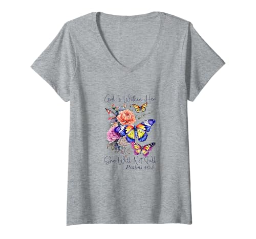 Damen God is Within Her Faith Scripture Vers Psalms T-Shirt mit V-Ausschnitt Damen God is Within Her Faith Scripture Vers Psalms T-Shirt mit V-Ausschnitt von Faith and Scripture Designs