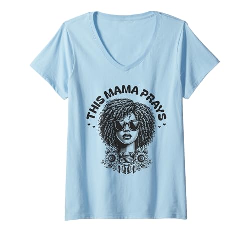 Damen This Mama Prays Stylish Womens Religious Faith Floral T-Shirt mit V-Ausschnitt von Faith in Praying