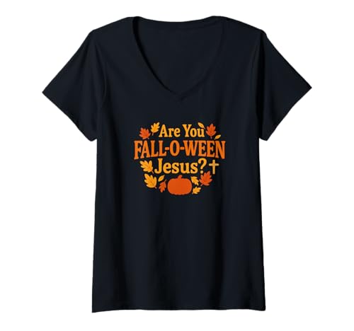 Damen Are You Fall-O-WEEN Jesus Christian Herbst Kürbis Design T-Shirt mit V-Ausschnitt Damen Are You Fall-O-WEEN Jesus Christian Herbst Kürbis Design T-Shirt mit V-Ausschnitt von Faith & Fall Tees