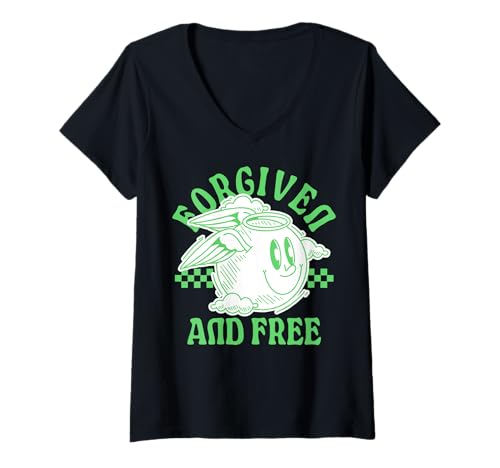 Damen Forgiven and Free – Christlicher Bibelvers Glaube T-Shirt mit V-Ausschnitt Damen Forgiven and Free – Christlicher Bibelvers Glaube T-Shirt mit V-Ausschnitt von Faith & Light Clothing