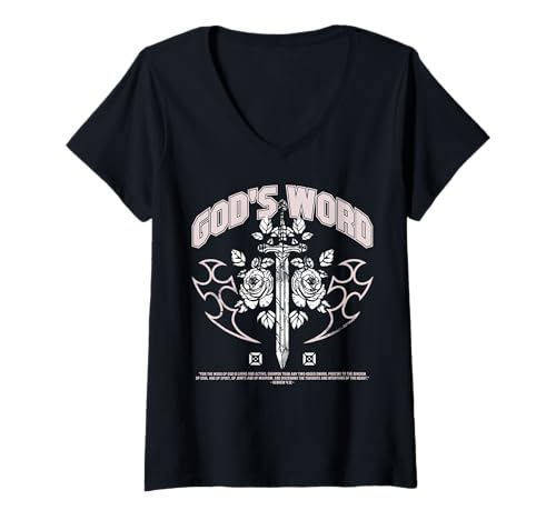 Damen Gods Word – Christlicher Bibelvers Glaube T-Shirt mit V-Ausschnitt Damen Gods Word – Christlicher Bibelvers Glaube T-Shirt mit V-Ausschnitt von Faith & Light Clothing
