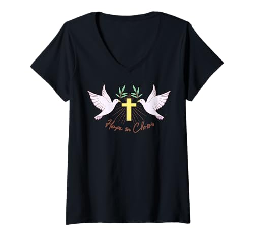 Damen Hope in Christ - Christlicher Bibelvers Glaube T-Shirt mit V-Ausschnitt Damen Hope in Christ - Christlicher Bibelvers Glaube T-Shirt mit V-Ausschnitt von Faith & Light Clothing