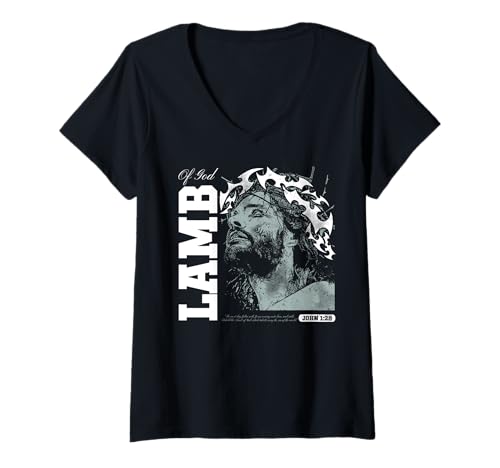 Damen Lamb of God – Christlicher Bibelvers Glaube T-Shirt mit V-Ausschnitt Damen Lamb of God – Christlicher Bibelvers Glaube T-Shirt mit V-Ausschnitt von Faith & Light Clothing