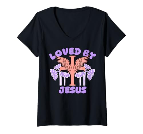 Damen Loved by Jesus – Christlicher Bibelvers Glaube T-Shirt mit V-Ausschnitt Damen Loved by Jesus – Christlicher Bibelvers Glaube T-Shirt mit V-Ausschnitt von Faith & Light Clothing