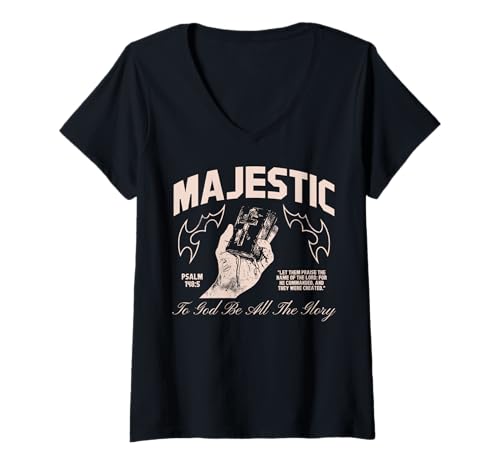 Damen Majestic – Christlicher Bibelvers Glaube T-Shirt mit V-Ausschnitt Damen Majestic – Christlicher Bibelvers Glaube T-Shirt mit V-Ausschnitt von Faith & Light Clothing