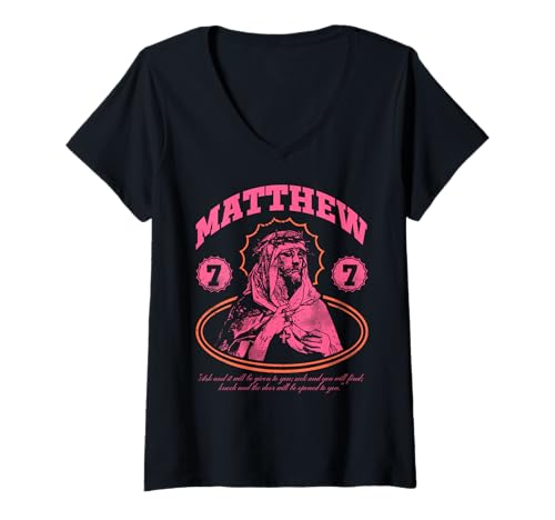 Damen Matthäus 7 - Christlicher Bibelvers Glaube T-Shirt mit V-Ausschnitt Damen Matthäus 7 - Christlicher Bibelvers Glaube T-Shirt mit V-Ausschnitt von Faith & Light Clothing