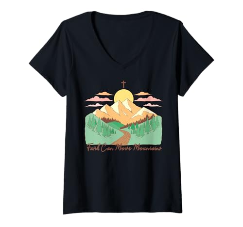 Damen Move Mountains – Christlicher Bibelvers Glaube T-Shirt mit V-Ausschnitt Damen Move Mountains – Christlicher Bibelvers Glaube T-Shirt mit V-Ausschnitt von Faith & Light Clothing