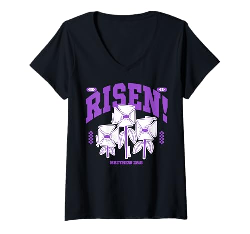 Damen Risen - Christlicher Bibelvers Glaube T-Shirt mit V-Ausschnitt Damen Risen - Christlicher Bibelvers Glaube T-Shirt mit V-Ausschnitt von Faith & Light Clothing