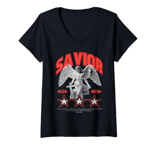 Damen Savior – Christlicher Bibelvers Glaube T-Shirt mit V-Ausschnitt Damen Savior – Christlicher Bibelvers Glaube T-Shirt mit V-Ausschnitt von Faith & Light Clothing
