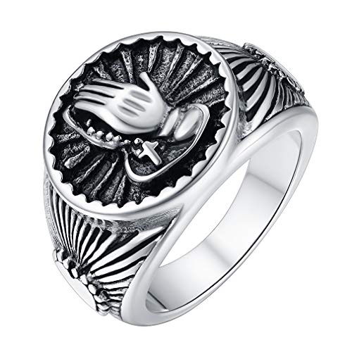 FaithHeart Damen Herren Bandring Betende Hände Fingerring Edelstahl Praying Hand Siegelring 62 Religiöser Schmuck von FaithHeart