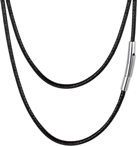 FaithHeart Damen lederhalsband Jungen Kunstlederkette Schwarz Kette geflochten, 3MM Breite 45cm Partnerkette Freundschaftskette von FaithHeart