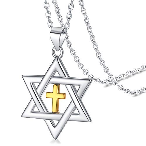 FaitHeart 925 Silber Davidstern Anhänger mit Kreuz Symbol Jüdischer Hexagramm Kette für Weihnachten Geburtstag von FaithHeart