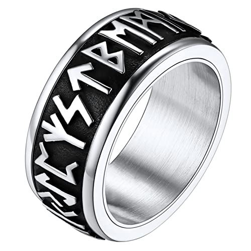 FaithHeart Edelstahl Spinnerring drehbarer Mittelring 9mm breit Viking Rune Fingerring Punk Retro Bandring mit Geschenkebox für Herren Damen von FaithHeart