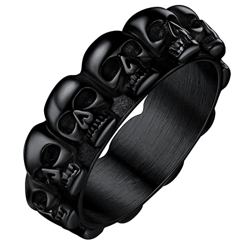 FaitHeart Schwarz Totenkopf Fingerring für Herren Männer Punk Gotik Schädel Ring mit Geschenkebox für Valentinstag Party von FaithHeart