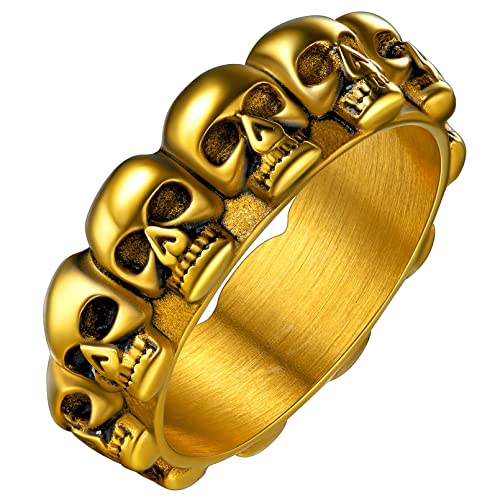 FaithHeart Goldener Totenkopf Fingerring für Herren Männer Punk Gotik Schädel Ring mit Geschenkebox für Valentinstag Party von FaithHeart