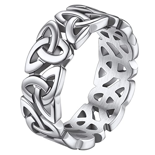 FaithHeart Silber Fingerring für Damen Mädchen 7.5mm breit Fingerring Ewigkeit Ring Triquetra Keltischer Knot Ring Schmuck für Weihnachten Valentinstag von FaithHeart