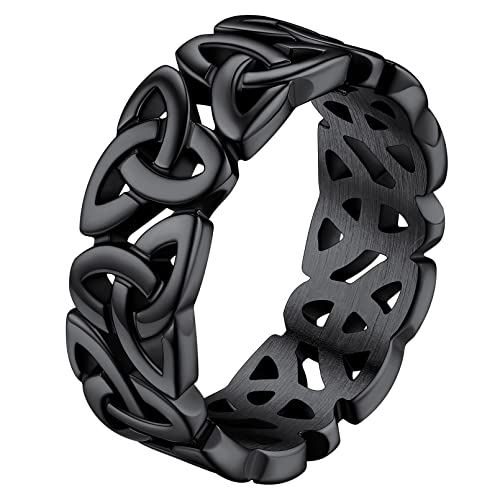 FaithHeart schwarz Ring Fingerring für Damen Mädchen 7.5mm breit Trinity Knot Fingerring Ewigkeit Ring Triquetra Keltischer Knot Ring mit Geschenkebox für Weihnachten Valentinstag von FaithHeart