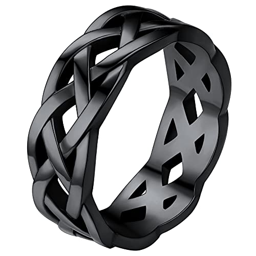 FaithHeart schwarz Ring Fingerring für Damen Mädchen 7mm breit Keltischer Knot Fingerring Ewigkeit Ring Celtic Knot Ring mit Geschenkebox für Weihnachten Valentinstag von FaithHeart