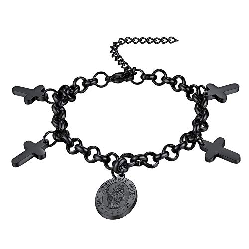 FaithHeart 17+4cm Armband mit Anhänger Saint Christopher und Kreuz mit Geschenkebox und Beutel für Damen und Herren an jeden Alter von FaithHeart