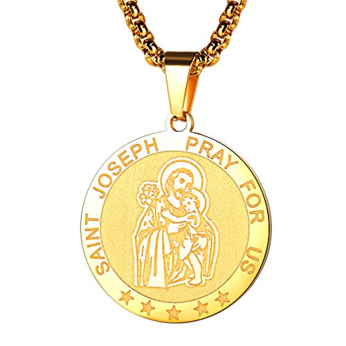 FaithHeart 18k Vergoldet Herren Ketten Mit Saint Joseph christlich Medaillon Anhänger Halskette Edelstahl Geschenke für Jünger … von FaithHeart