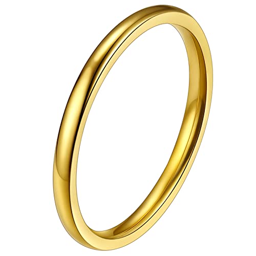 FaithHeart 2mm Schmal Ring Goldener Hochgepoliert Schmal Ring Midi Fingerring Paarring Ehering Verlorbungsring Trauring für Valentinstag Weihnachten von FaithHeart