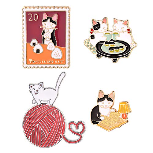 FaithHeart 4 Stück Katze Brosche, Mädchen Katze Brosche für Kleidng, Katze Pins für Katzelieber Weihnachten Geschenke von FaithHeart