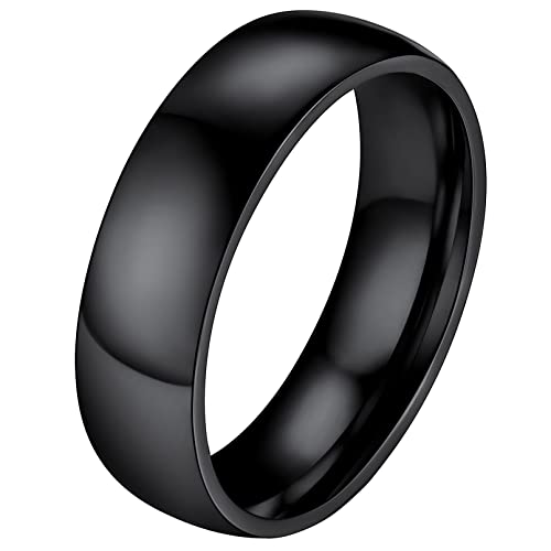 FaithHeart 6mm Stapelring Bandring für Damen Mädchen Schwarz hochgepoliert Herrenring Ehering Paarring Knuckle Fingerring für Freund Freundin von FaithHeart