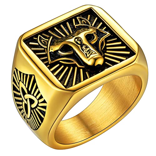 FaithHeart 8mm Fingerring Viking Stil Wolfkopf Fingerring Punk Retro Ring goldener Wikinger Fingerring mit Geschenkebox für Herren Männer von FaithHeart