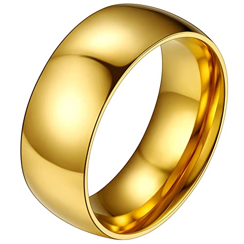 FaithHeart 8mm Statement Ring Bandring für Damen Mädchen Goldener hochgepoliert Trauring Ehering Paarring Knuckle Fingerring für Freund Freundin von FaithHeart