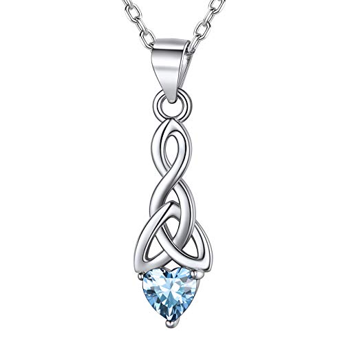 FaithHeart 925 Silber Keltischer Knot Halskette mit Aquamarin Gebursstein Herz Halskette mit Geschenkebox für Hochzeit Verlorbung von FaithHeart