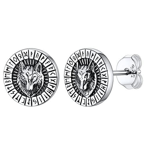 FaithHeart 925 Silber Ohrstecker für Damen Herren Wikinger Fenrir Ohrstecker mit Rune Symbol für Weihnachten Valentinstag von FaithHeart