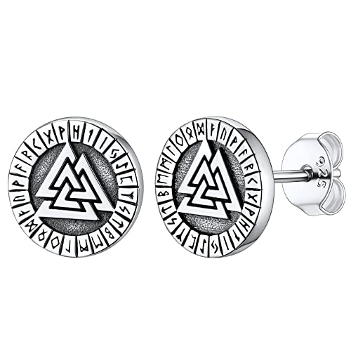 FaithHeart 925 Silber Ohrstecker für Damen Herren Wikinger Valknut Ohrstecker mit Rune Symbol für Geburtstag Valentinstag von FaithHeart