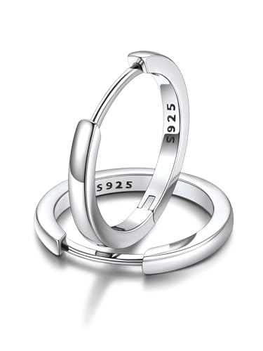 FaithHeart 925 Silber Ohrstecker für Damen Mädchen Knorpel Ohrringe 14MM Huggies Creolen Herren Kreolen Helix Piercings Klappcreolen Silberohrringe Ohrpiercing Silberschmuck von FaithHeart