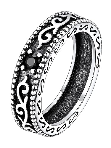 FaithHeart 925 Silber Ring für Damen, Retro Fingerring mit Schwarz Zirkonia, 3mm breit Keltischer Knot Ring, Silberring mit Zirkonia für Damen Frauen von FaithHeart