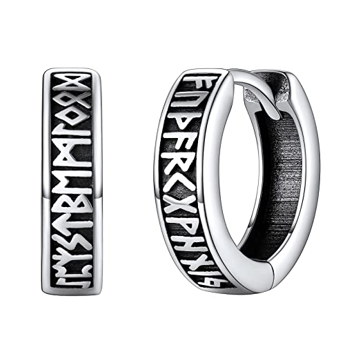 FaithHeart 925 Silber Rune Ohrstecker für Herren Damen Wikinger Schmuck Punk Creolen Ohrstecker für Weihnachten Geburtstag von FaithHeart