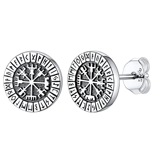 FaithHeart 925 Silber Wikinger Ohrstecker Viking Vegvisir Ohrring mit Rune Symbol Nordischer Kompass Ohrstecker mit Geschenkebox für Damen Herren von FaithHeart