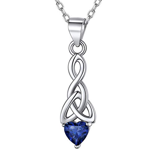 FaithHeart 925 Sterling Silber Kette mit Keltischer Knot Anhänger Herz Birthstone Sahpir Halskette für Freundin Mama von FaithHeart